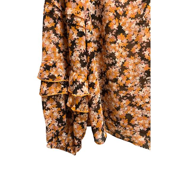 Sanctuary Pintuck V Neck Floral Blouse L - Picture 5 of 6